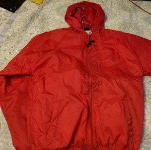 Red hooded zipper jacket